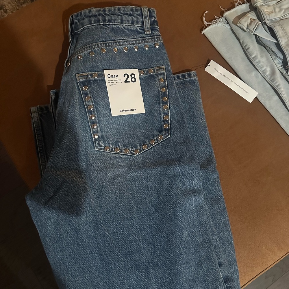 Reformation High Rise Slouchy Cary Chesapeake Studded Jeans NWT - Picture 4 of 4